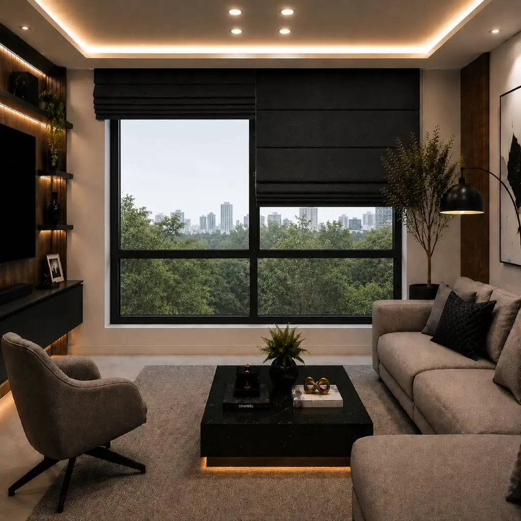 Persiana Romana Blackout Texturizada Preto