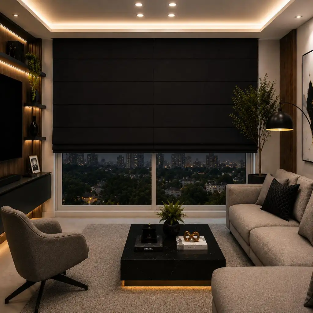 Persiana Romana Blackout Texturizada Preto